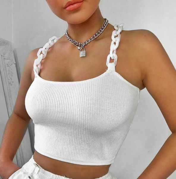 

women's tanks & camis summer solid color slim chain tube vest, White