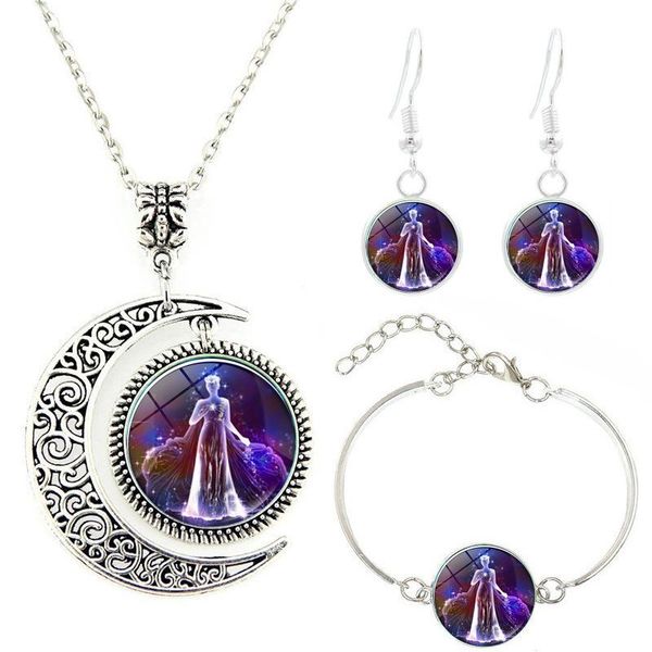 

earrings & necklace 2021 zodiac time gem set moon pendant bracelet earring, Silver