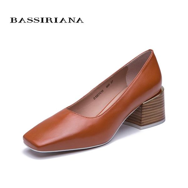 

dress shoes bassiriana 2021 spring women heels comfortable square head classic leather, Black