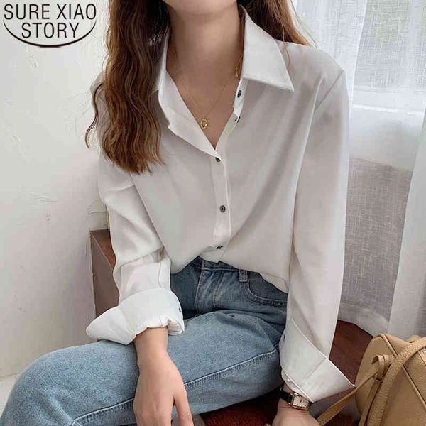 

white women chiffon office lady hong kong style shirt spring vintage long sleeve loose blouse plus size 13167 210417