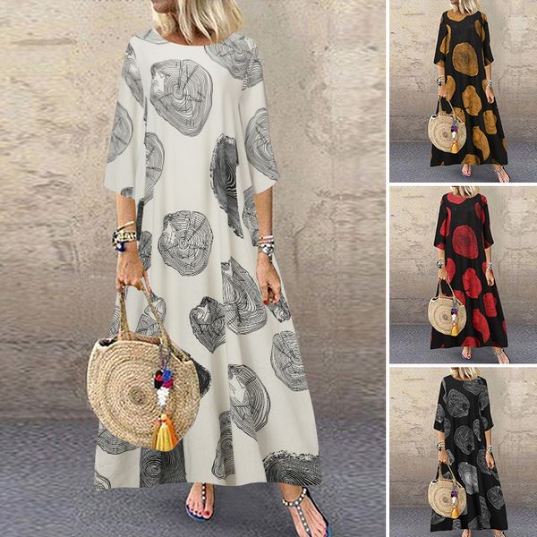 

bohemian beach maxi dress womens printed summer sundress zanzea 2021 casual polka dot baggy sarafans vestidos plus size robe, Black;gray