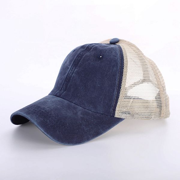 

8 colors ponytail hats men woman washed mesh baseball cap outdoor sports adjustable sun protection net caps cyz3099, Blue;gray