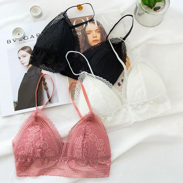 

bras thin french style padded lace wireless bralette women lingerie soft seamless bra deep v cup female underwear, Red;black