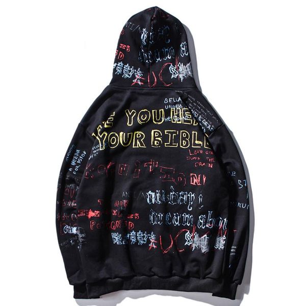 

men's hoodies & sweatshirts 2021 autumn winter harajuku graffiti hoodie sweatshirt mens hip hop pullover streetwear casual fashion clot, Black
