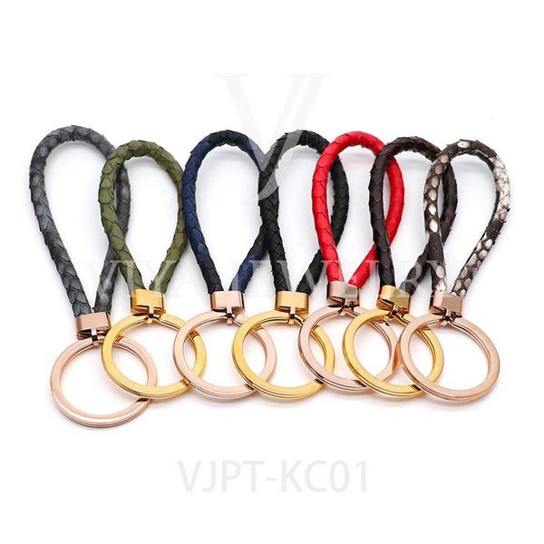 

keychains wholesale real black blue grey pink python leather key chain customize keychain gift men women xmas family birthday couple gifts, Silver