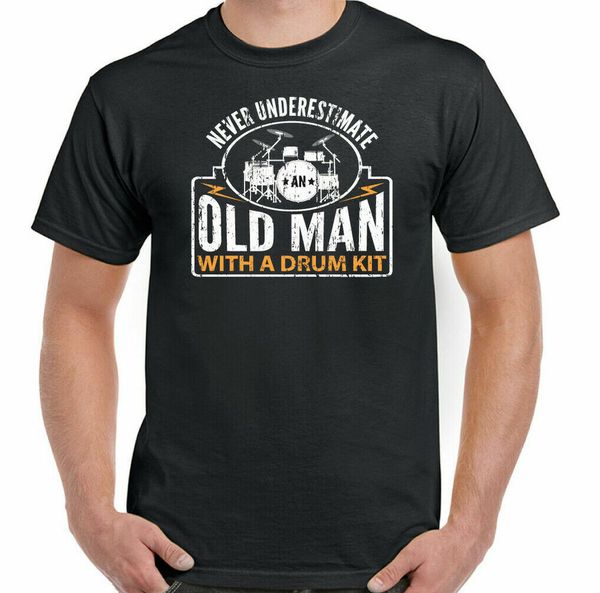 

t-shirt drummer drum drumming never underestimate an old man fun kit, White;black