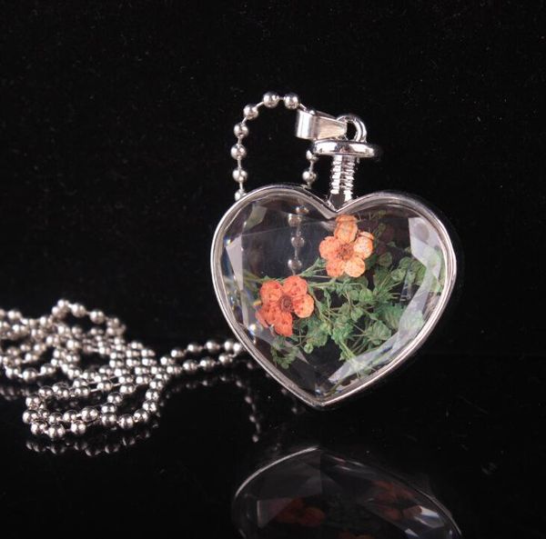 

fashion dry flowers glass necklace like heart bottle floating locket dried pendant jewelry for women necklaces, Silver