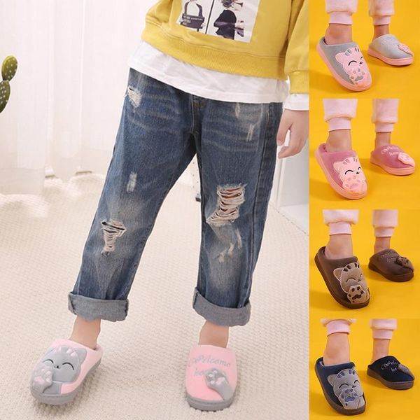 

slippers cartoon cat autumn winter children fashion animal home fur slip on warm house shoes indoor, Black