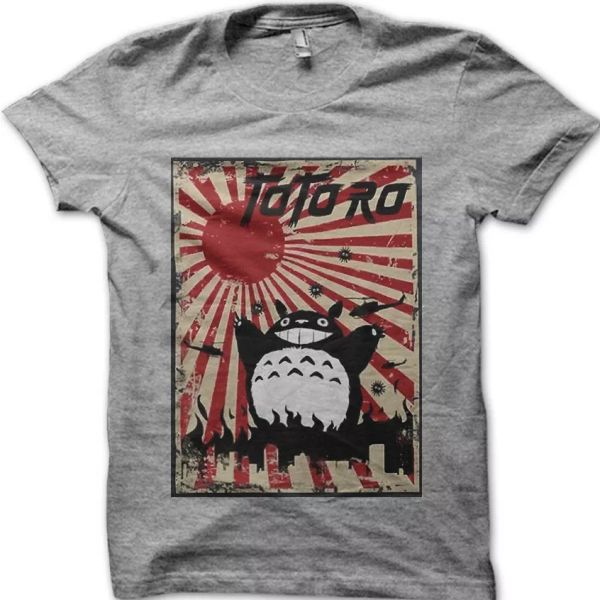 

godzilla totoro rising sun battle printed t-shirt 9109, White;black