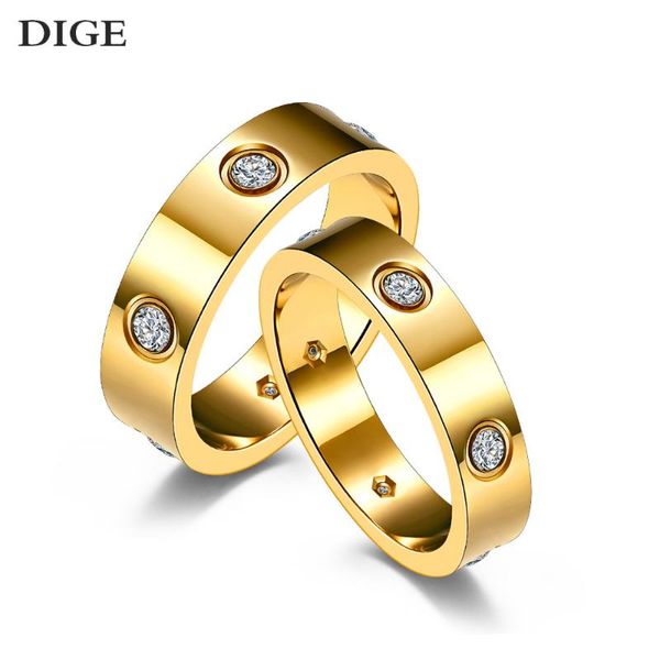 

trendy stainless steel rose gold color ring for women men couple cz crystal rings jewelry wedding gift, Slivery;golden