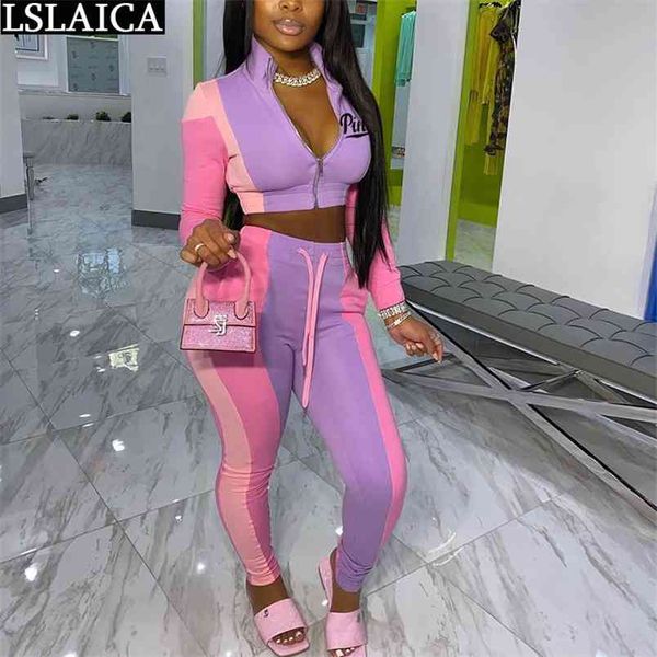 

tracksuit women casual color matching waistless fashion streetwear two piece set zipper drawstring dresy damskie 210515, White