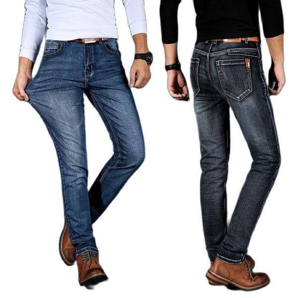 

fashion men midweigth stretch spandex denim slim fit jeans pants for business trousers blue and black colors size 28-40 men's