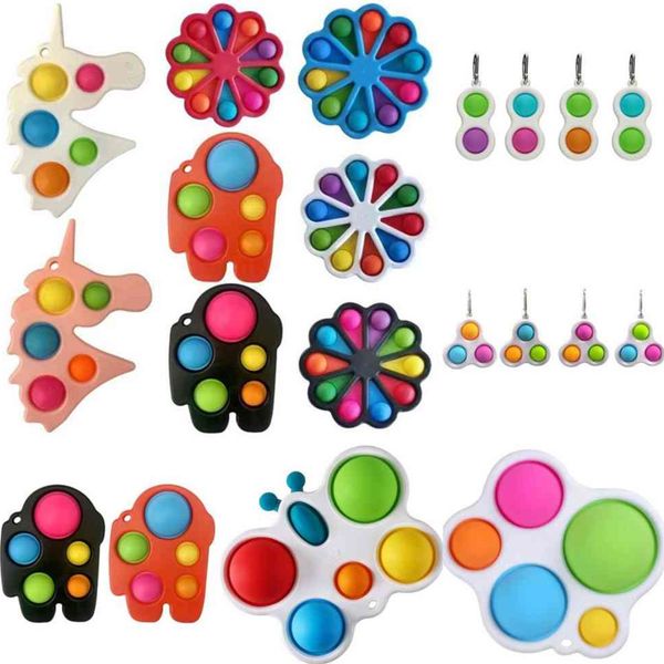 

unicorn butterfly flower shape push pop fidget bubble toys sensory simple dimple key ring finger toy keychain squeeze bubbles spinner ball h