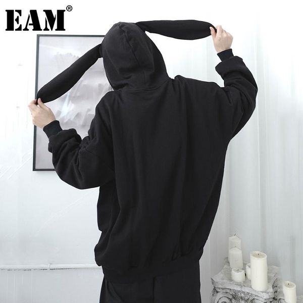 

women's hoodies & sweatshirts [eam] loose fit black brief oversized sweatshirt hooded long sleeve women big size fashion tide spring au