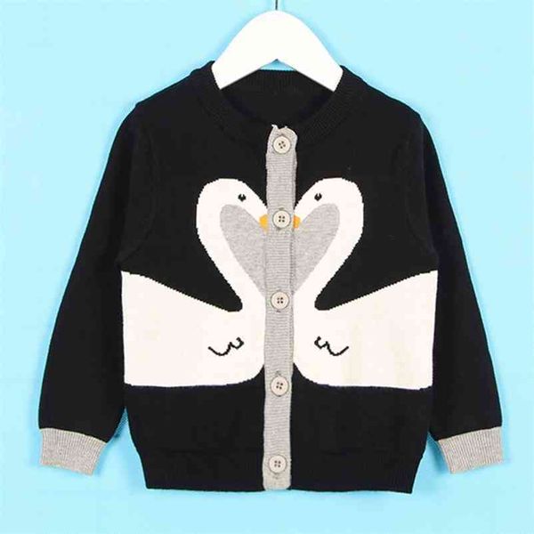 

baby boys girls swan pattern cardigan coat children clothing long sleeve knitted kids 210521, Blue