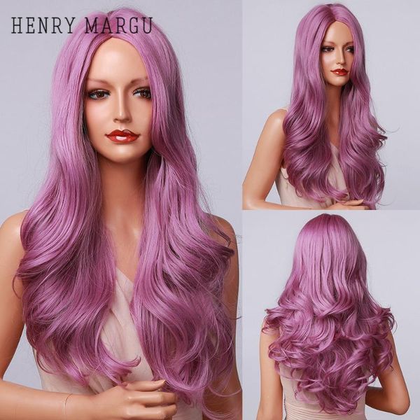 

synthetic wigs henry margu long wavy ombre purple for black women afro cosplay heat resistant wig with bangs natural hair