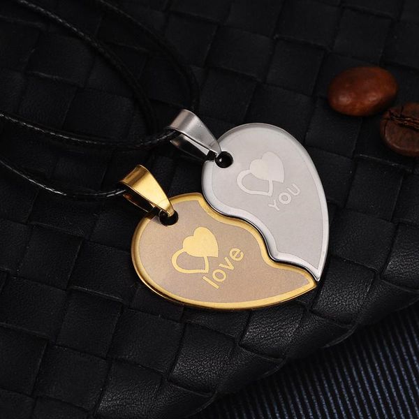 

pendant necklaces creative heart shape titanium steel couple necklace set fashion lovers jewelry valentine's day memorial gift, Silver
