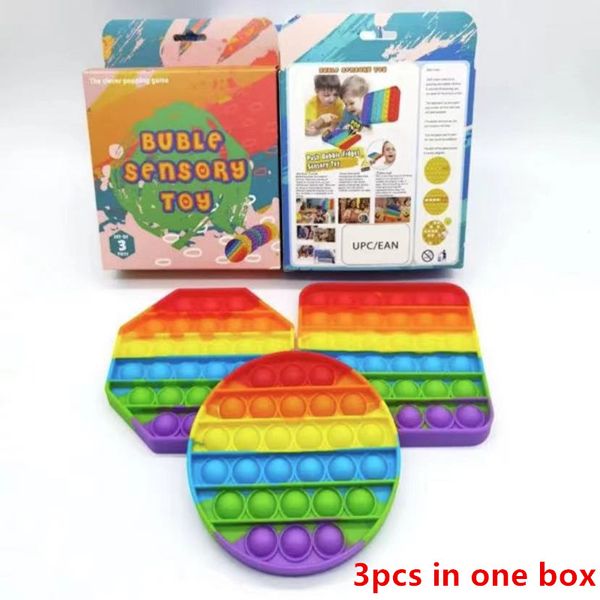 

with box package 3 in 1 Rainbow Colorful Decompression Toys Push Pop Bubble Sensory Toy Autism Anxiety Stress Reliever for Students Office Workers