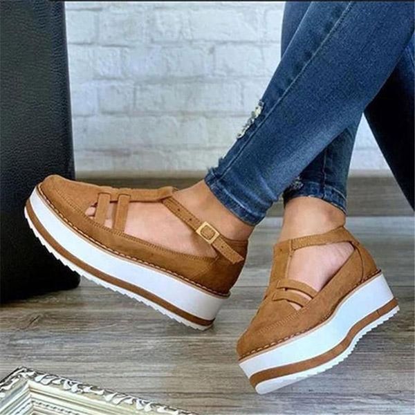 

women buckle strap creepers t-strap sandals, Black