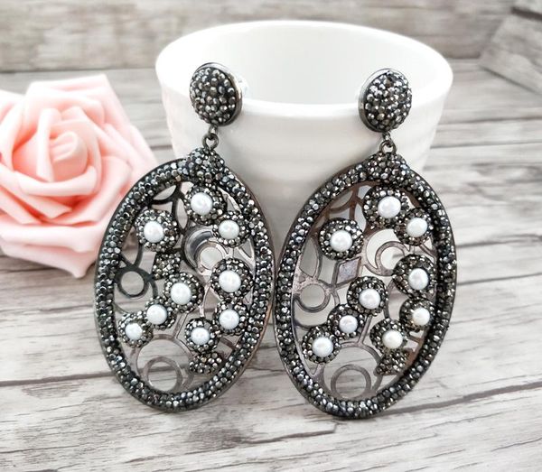 

pairs fashion water-drop earrings pave black rhinestone pearl charm handmade jewelry for women er669 dangle & chandelier, Silver