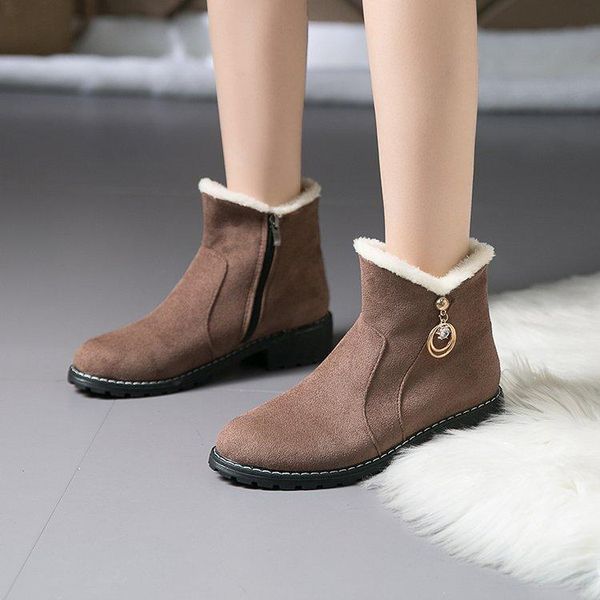 

boots warm wool women female ankle boot shoes high heels fashion plus size, Black