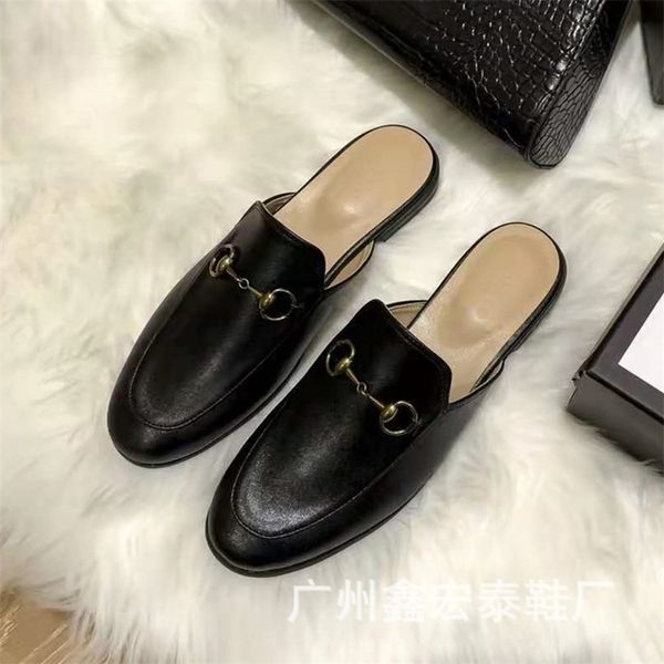 

2021 g summer leisure muller women 2021 horse street button fashion everyday wear flat slippers luxurysss designersss shoes yw, Black
