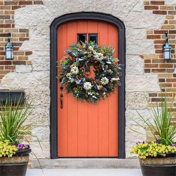 

decorative flowers & wreaths white pumpkins ranunculus wreath front door hanging ornament thanksgiving fall home decoration