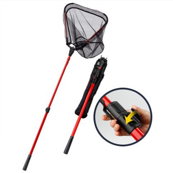 

fishing accessories one-piece aluminum alloy retractable mesh rod triangle foldable net head, nylon fishing, pocket, easy to carry