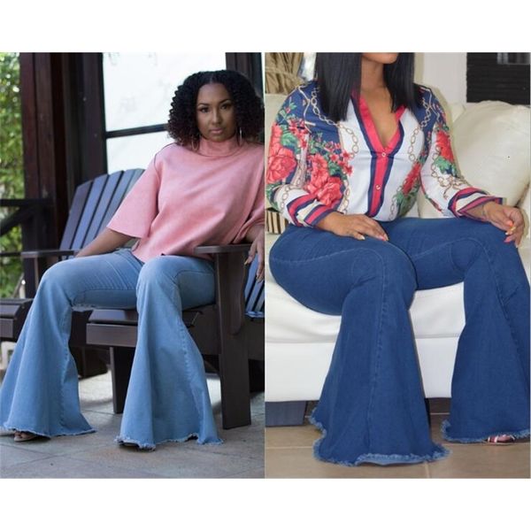 

women's jeans production of new type jeans with flared legs, Blue