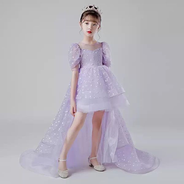 

flower girl dresses illusion o-neck embroidery princess knee-length tulle lace short luxury purple elegant kids party gown h434 girl's, Red;yellow