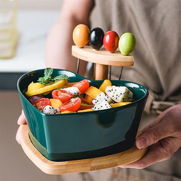 

heart shaped ceramic salad dessert fruit bowl breakfast noodle rice with forks household decoration tableware bowls