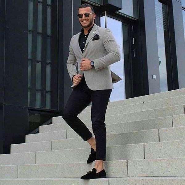 

men's suits & blazers 2022 costume homme casual grey men business man male groom wear slim fit tuxedo wedding 2 pieces jacket pant, White;black