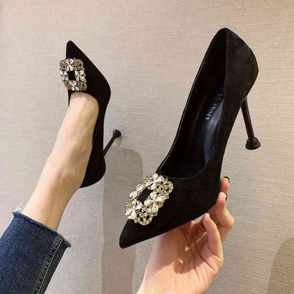 

dress shoes sapato feminino salto alto ponta fina, calÃ§ado plus size cristais riei, Black