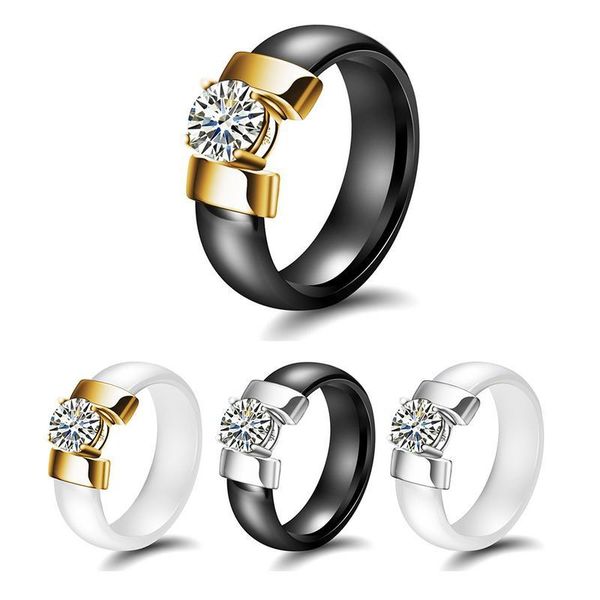 

wedding rings hiyong 2021 style ceramic black and white ring non-sensitive titanium steel for women men lovers, Slivery;golden