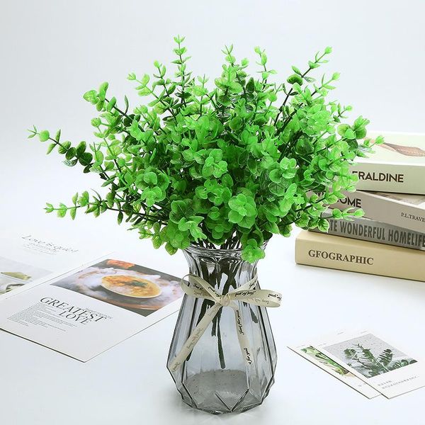 

decorative flowers & wreaths 7 forks artificial plants eucalyptus grass plastic green leaves fake flower plant garden home decoration table