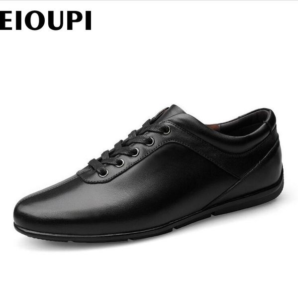 

eioupi new design genuine real leather mens fashion business casual shoe breathable men shoes lh303 210330, Black
