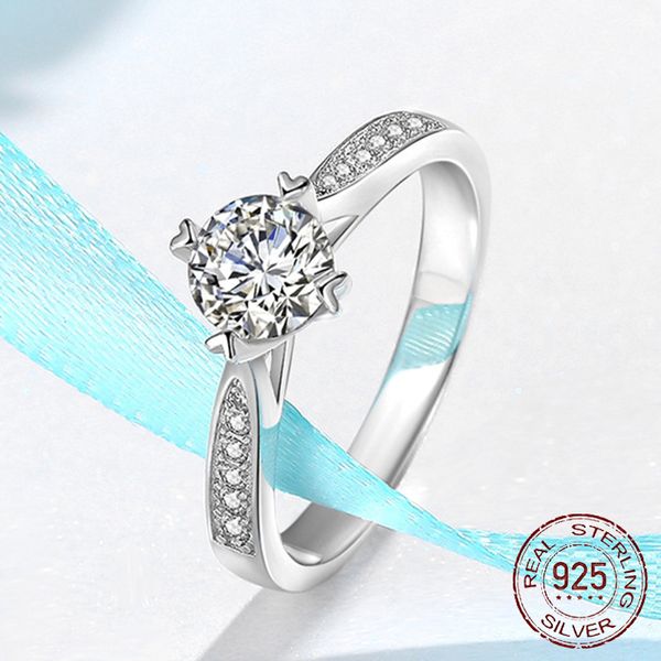 

real 925 sterling silver rings for women cute zircon round geometric wedding ring fine jewelry gift j-364, Slivery;golden