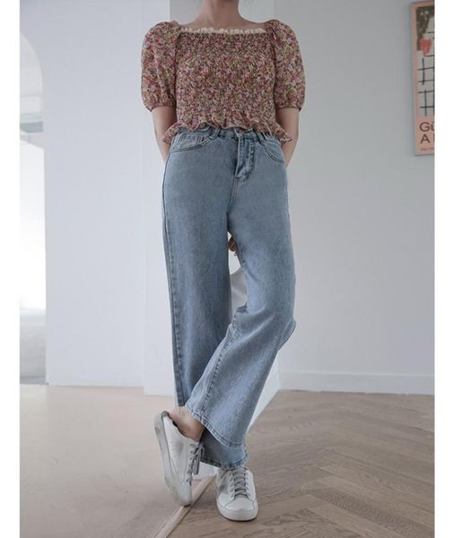 

women's jeans 2021 high waist loose slim comfortable fashion casual straight pants washed, Blue