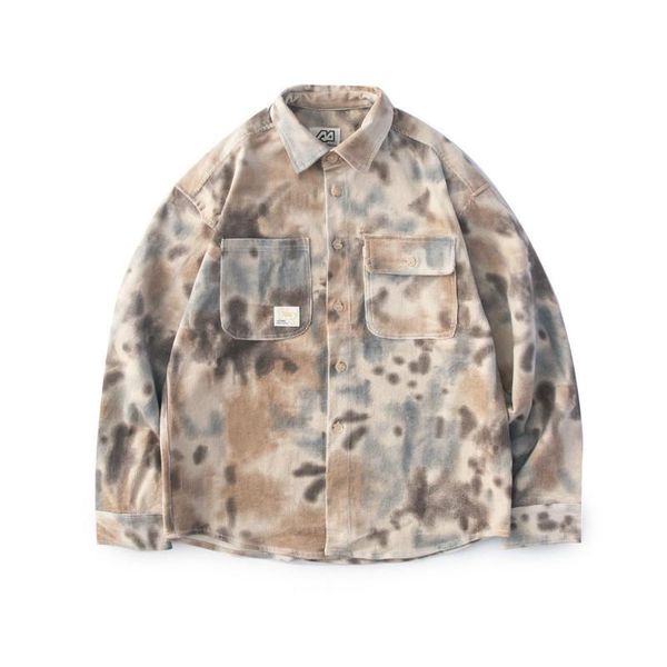 

american retro double pocket corduroy tooling spring tie-dye shirt trendy streetwear male jacket men hip hop fashion clothes men's jack, Black;brown