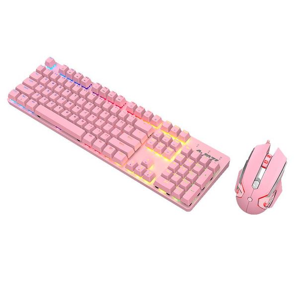 

104-key pink mechanical keyboard mouse combo macro programming mixed color no conflict ergonomics 3200dpi for pc combos