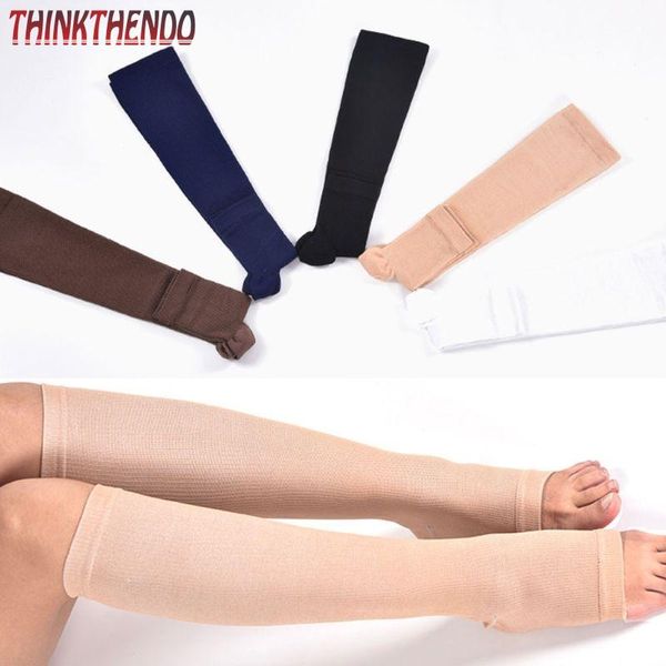 

socks & hosiery women men open toe knee high leg support warmer relief pain therapeutic anti-fatigue sport compression stockings, Black;white