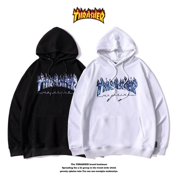 

thrasher couple flame men's women's coat loose autumn winter high street fashion brand sports hoodie, Black