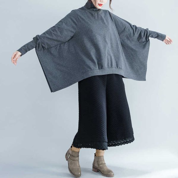 

winter warm oversized soft pullover turtleneck women's sweatshirt autumn casual bat sleeve female tracksuit streetwear 210531, Black