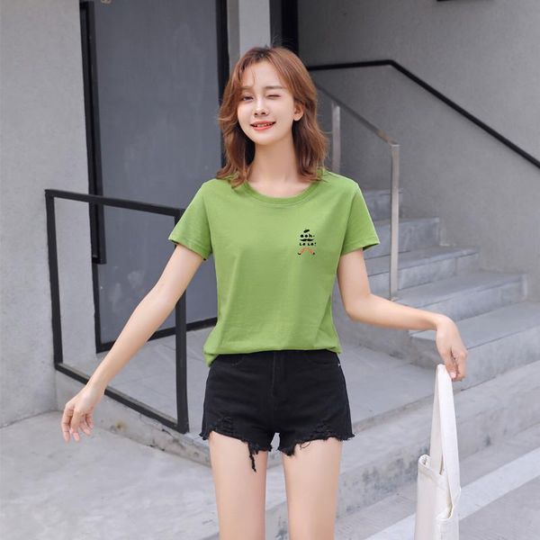 

simple style fashion tee all-match cotton t-shirt multicolor street trend girl youth clothes women's summer, White