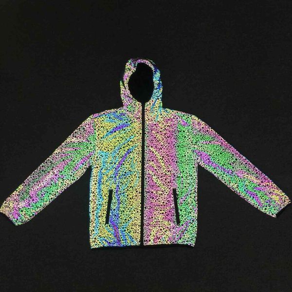 

fashionable bird's nt pattern reflective et colorful laser large coat men's top, Black