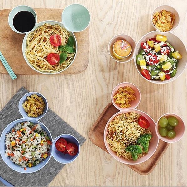 

dishes & plates kid bowl cartoon mouse lunch box super safe children infant baby rice feeding wheat straw snack plate tableware