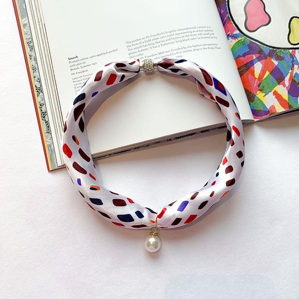 

scarves fashion flower print long silk female decoration pointed neckerchief decorative small scarf tied bag hair band wild, Blue;gray