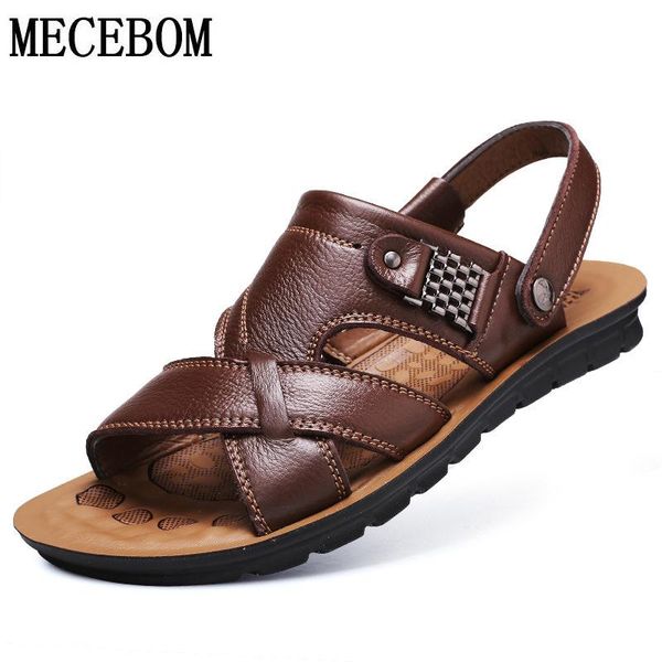 

sandals summer men's leisure quality leather casual shoes male slip-on beach big size 47 men, Black