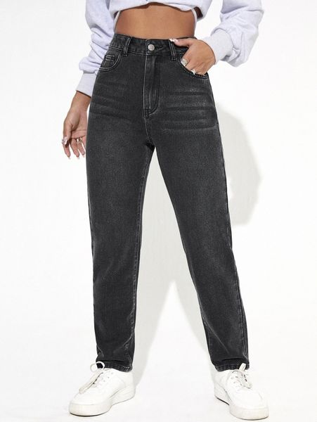 

high waist mom fit jeans a2s7#, Blue
