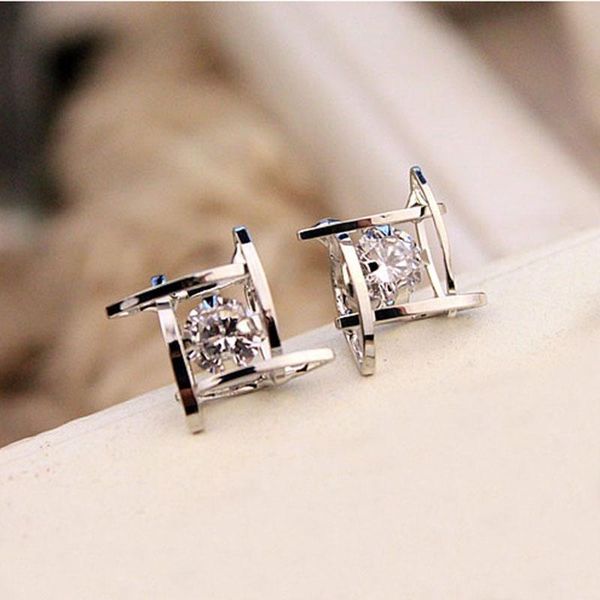

stud square zircon earrings tic-tac-toe hollow copper geometric triangle wholesale manufacturer, Golden;silver